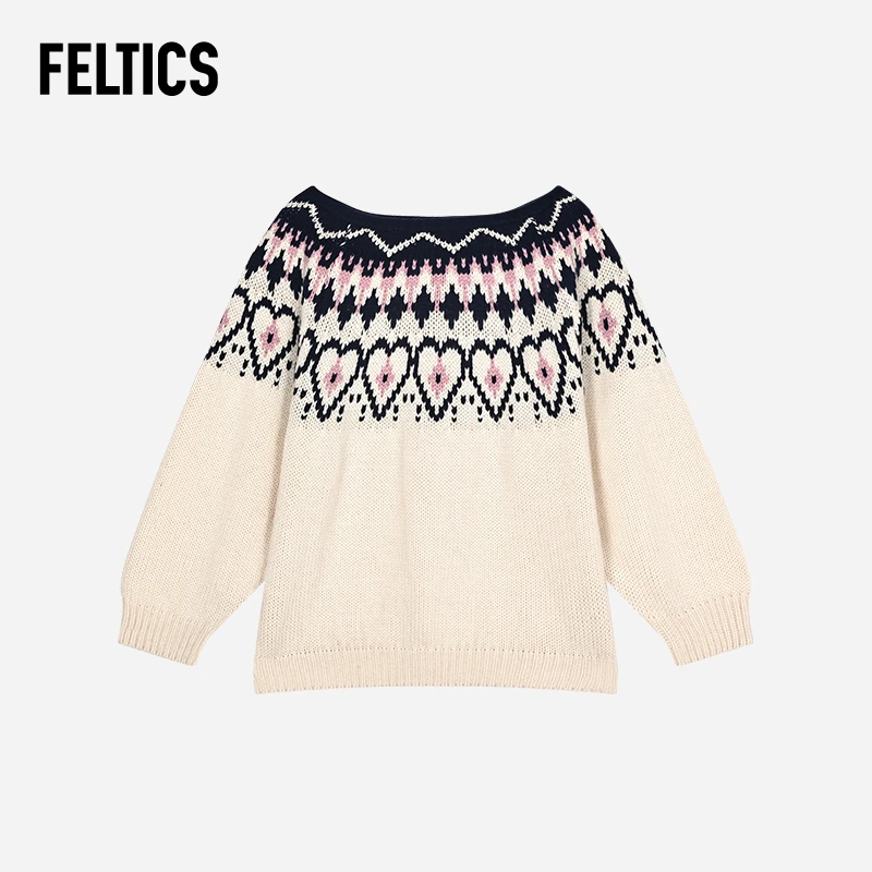 FELTICS24秋冬一字肩绵羊毛针织露肩毛衣衫F44FZD055