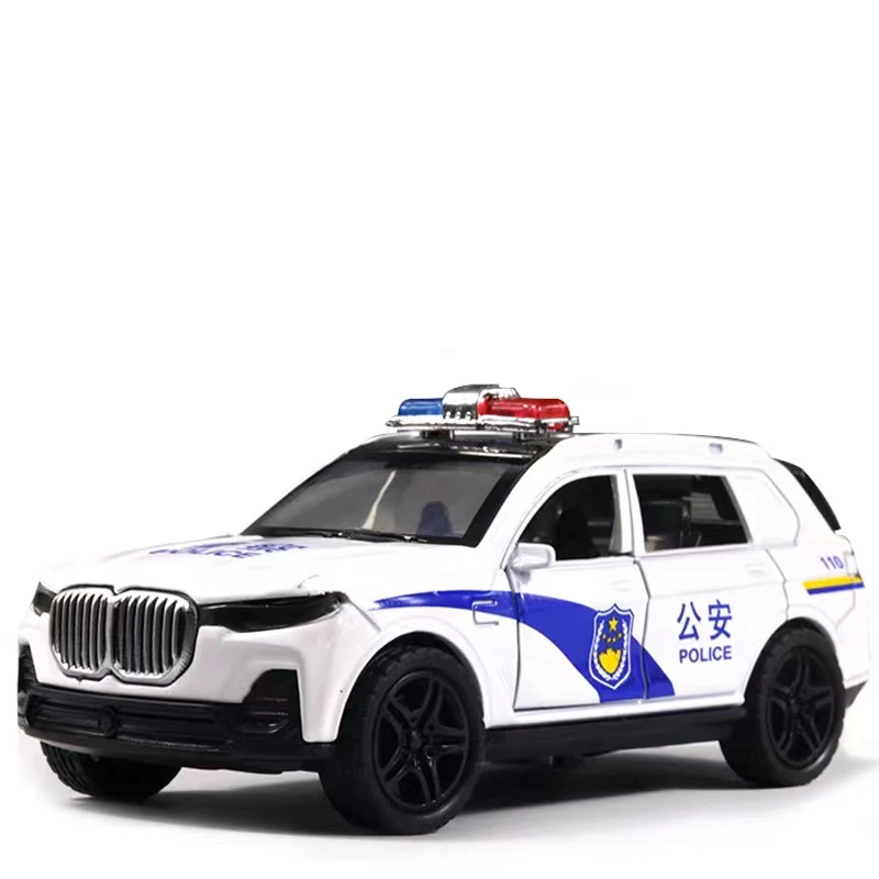 盒装1:36合金越野仿真小警车特警车带灯光声效回力3开门摆件批发