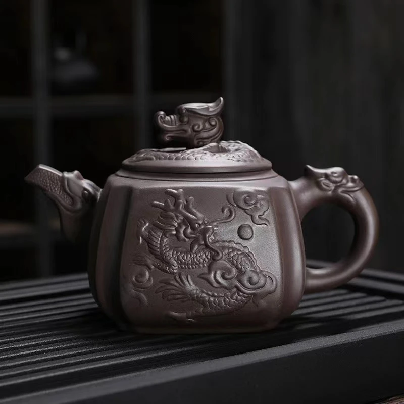 丝宏-紫砂四方龙凤壶450ml A13家用大号如意壶大容量茶壶