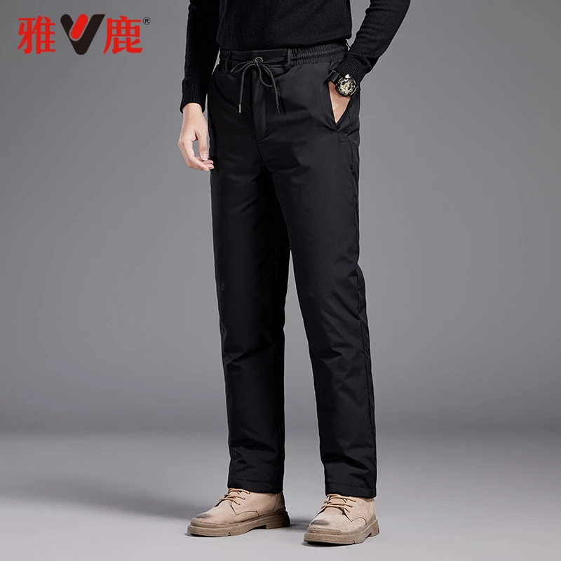 雅鹿羽绒裤男2024冬季新款鹅绒中老年防风户外加厚休闲保暖棉裤子