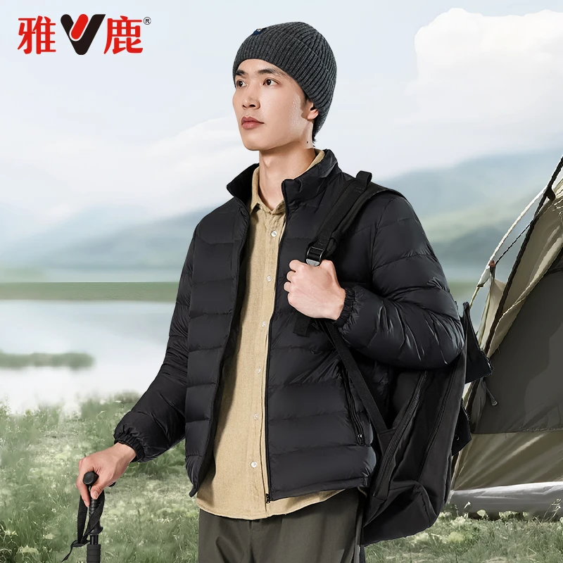 雅鹿2025年冬季新款男士轻薄羽绒服大码轻便立领短款防寒保暖外套