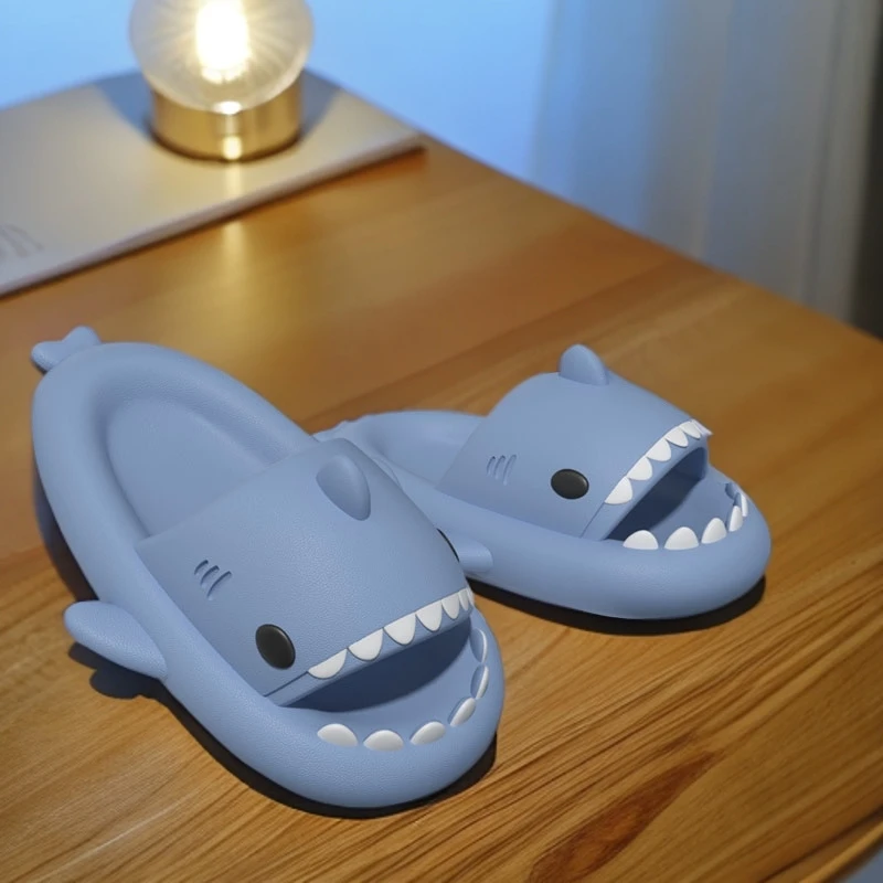 网红鲨鱼拖鞋女外穿室内外厚底情侣防滑浴室居家洗澡百搭一字拖男