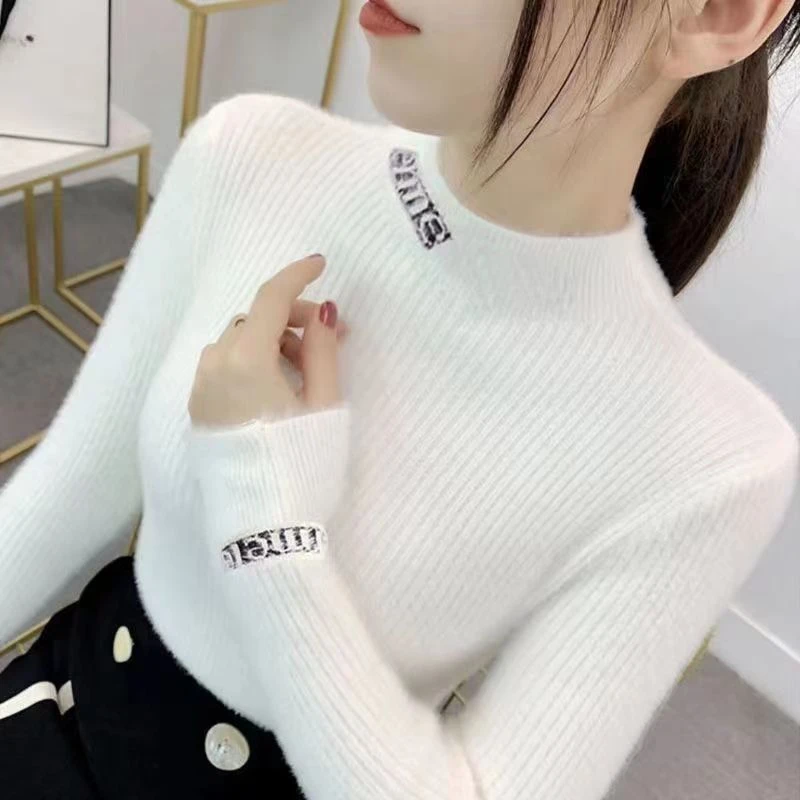 半高领水貂绒毛衣女打底衫2023年新款秋冬装软糯系内搭上衣针织衫