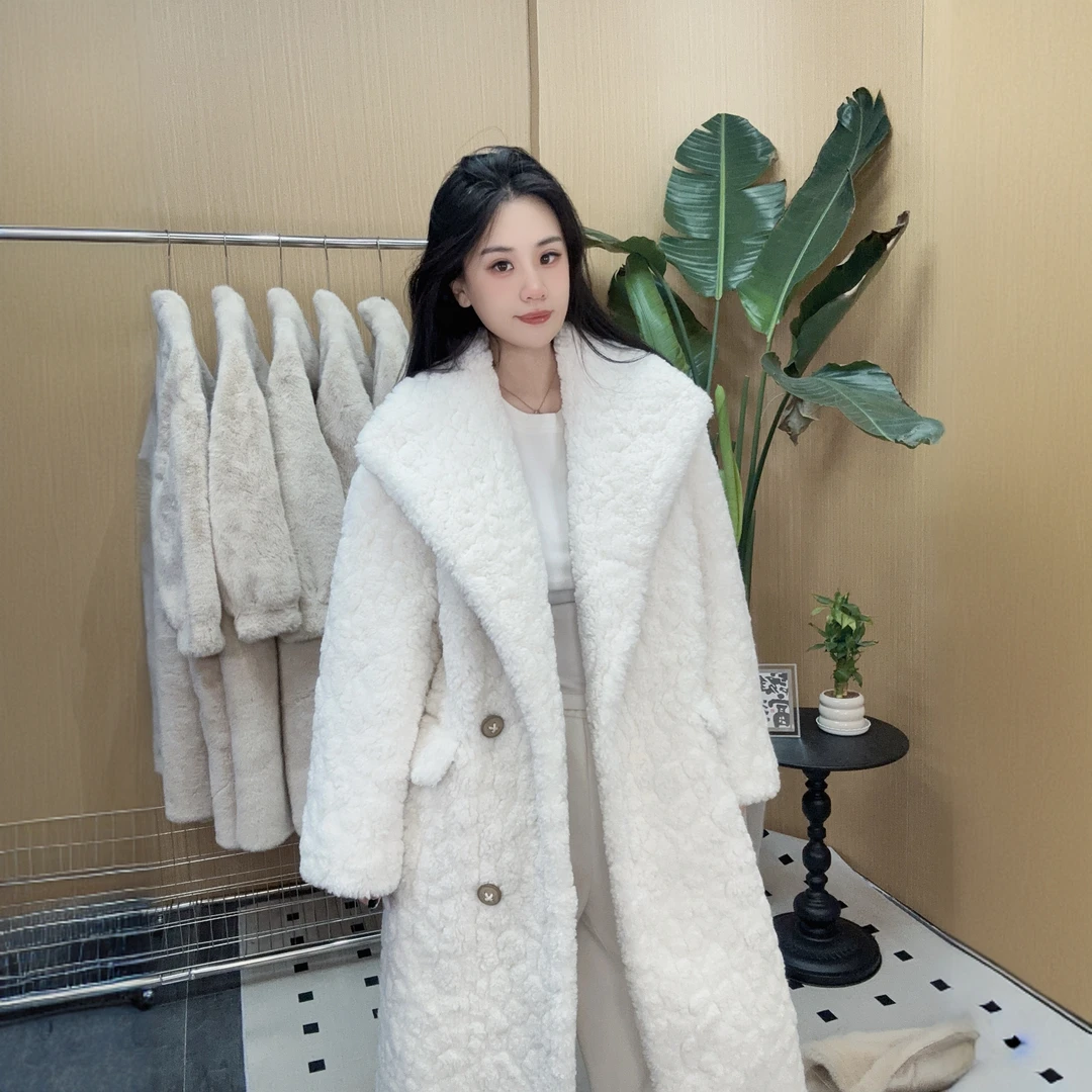 2024新款百搭韩版加厚中长款过膝网红时尚设计师轻奢慵懒毛呢外套