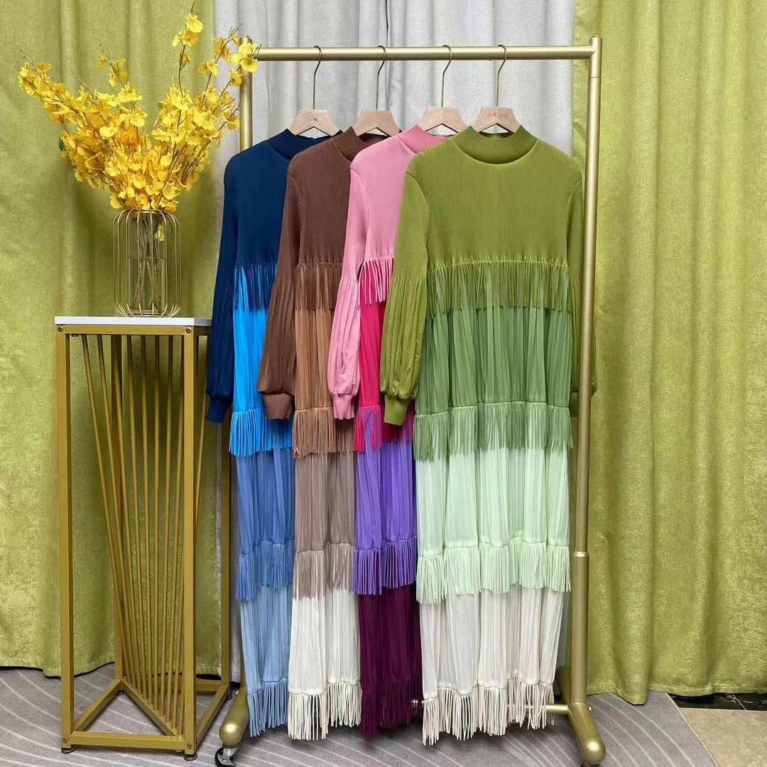 三宅褶皱高定流苏连衣裙气质时尚宽松舒适显瘦2024秋新款