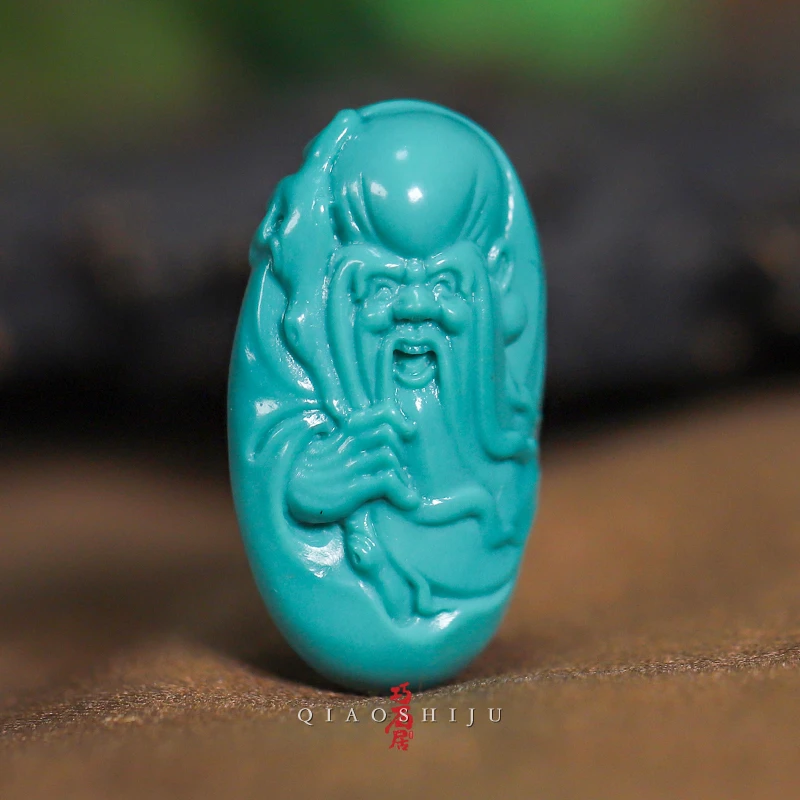 巧石居原矿绿松石手工巧雕玉化寿星公珠高端珠宝孤品典藏系列