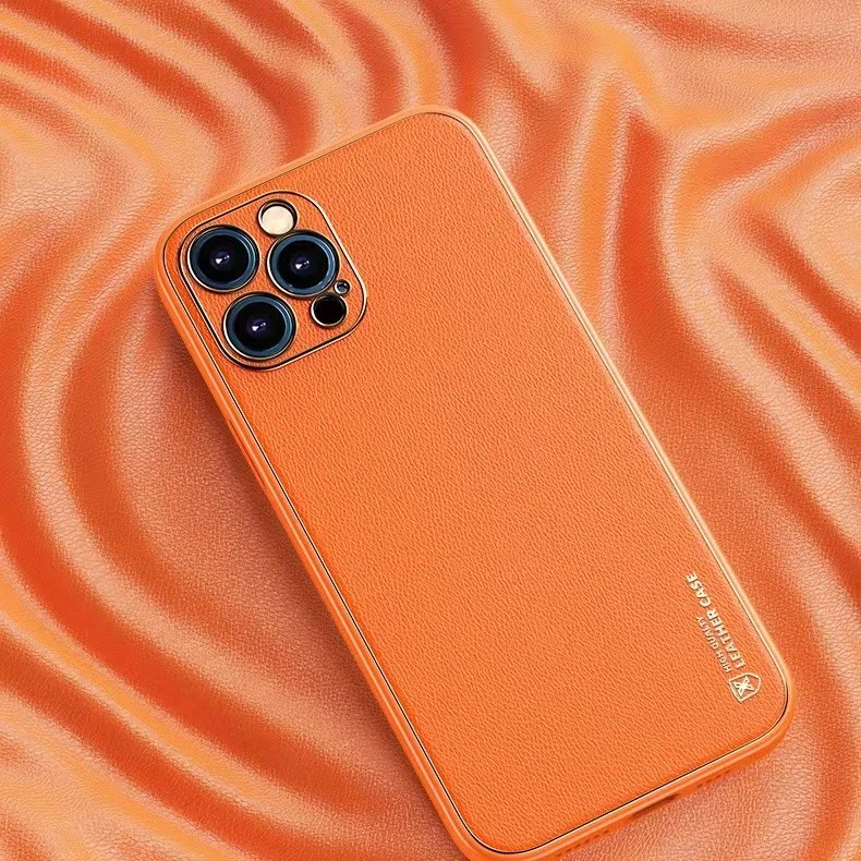 （顺丰包邮）电镀小羊皮手机壳 防摔手机壳镜头全包全包橙色高档