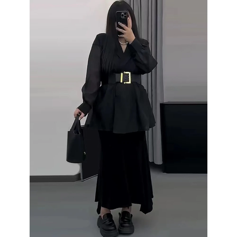 （大财主）工装休闲西服外套女半身裙套装显瘦宽松大码女装983