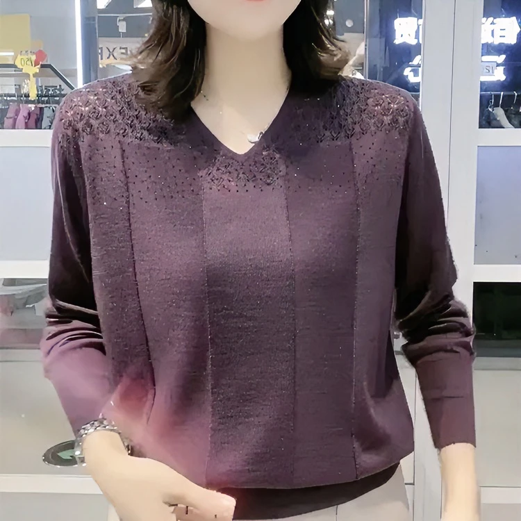 秋冬气质洋气百搭宽松翻领上衣开衫毛衣显瘦长袖针织时尚条纹女士