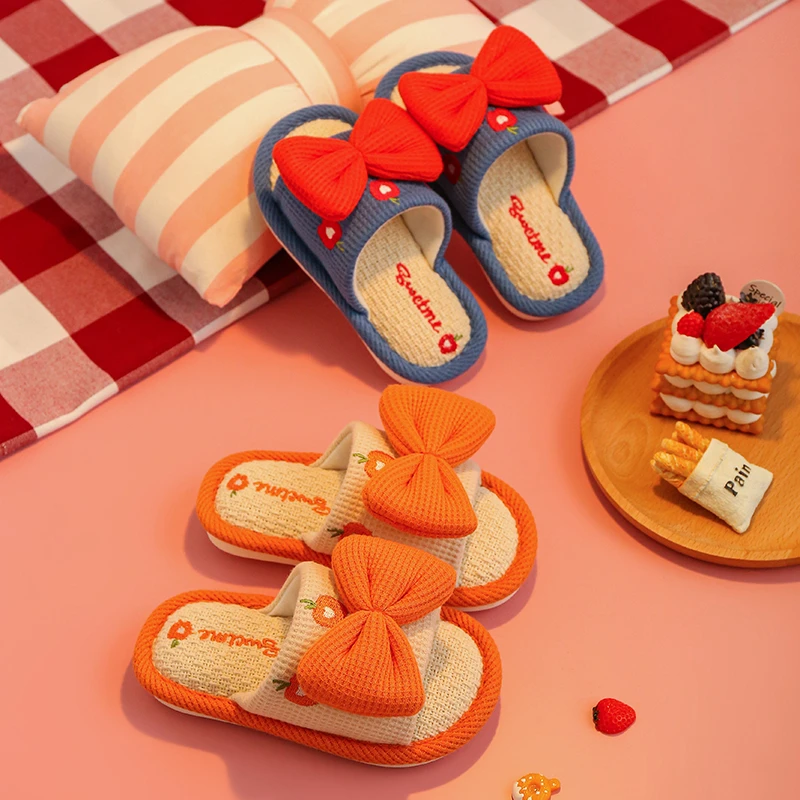 儿童拖鞋亚麻春秋四季女孩亲子可爱室内家居防滑棉麻拖鞋宝宝凉拖