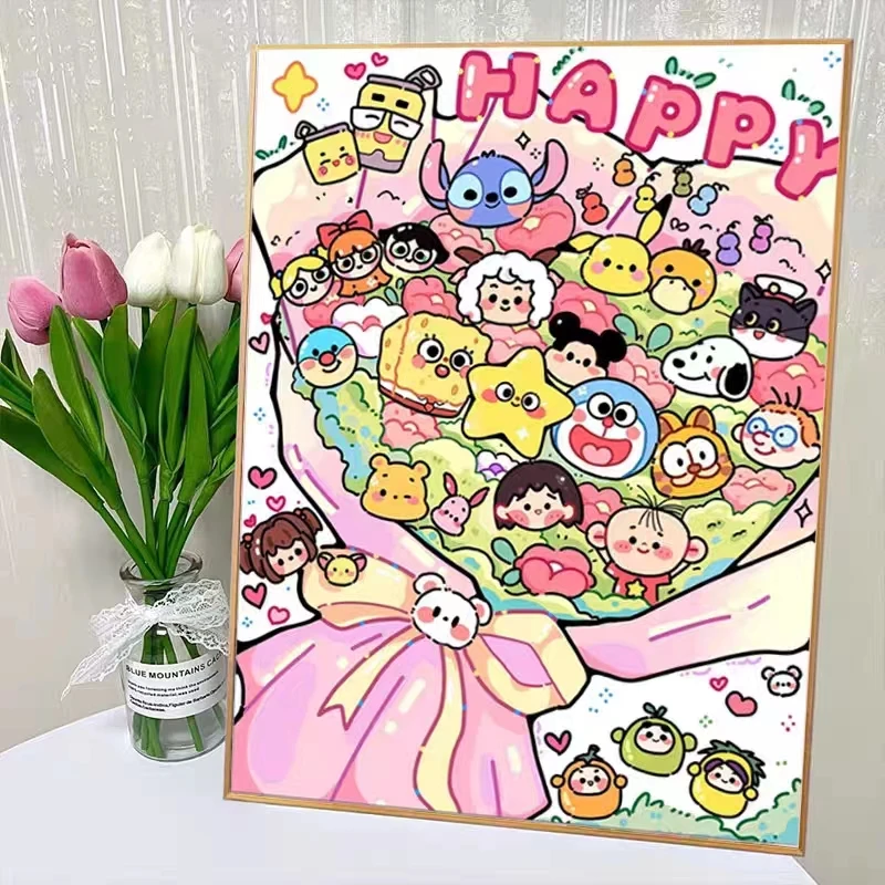 带框手工儿童diy钻石贴画材料包卡通玩具2024新款点钻画十字绣5d