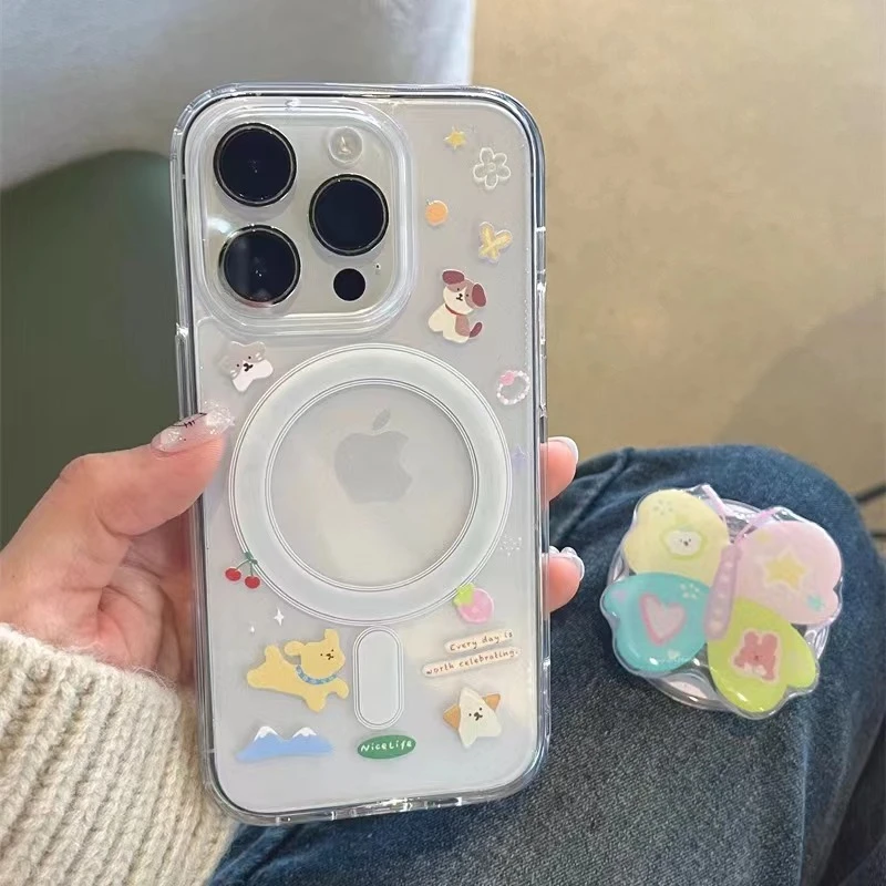 ins小众可爱樱桃小狗磁吸适用苹果15/14promax手机壳iPhone13软12