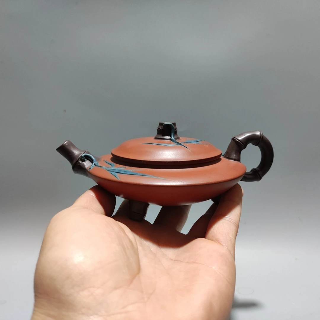 红皮龙虚扁步步高升紫砂壶全手工