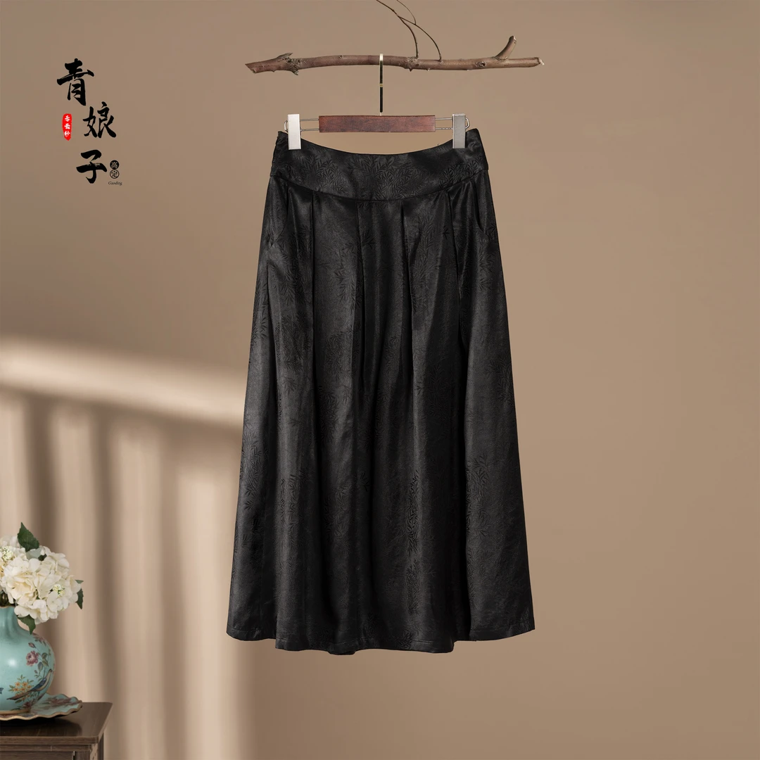 香云纱高端女装（怀蕊）提花国风气质时尚百褶百搭高腰半身裙-50109