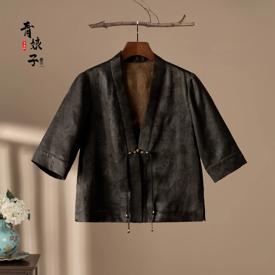 香云纱香云纱（婧琪）提花简约百搭气质短款复古汉服开衫50781