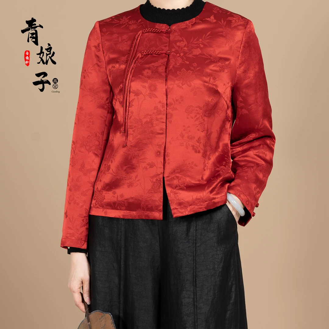 香云纱[虹颖]中式复古提花双层红色节日喜庆上衣女外套41536