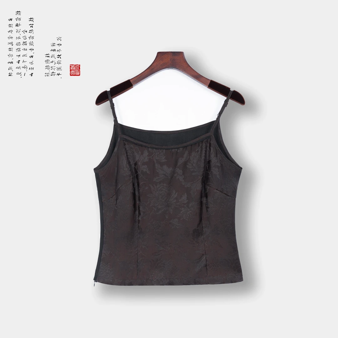 青娘子香云纱提花缎（肩带可调）简约百搭打底吊带40792