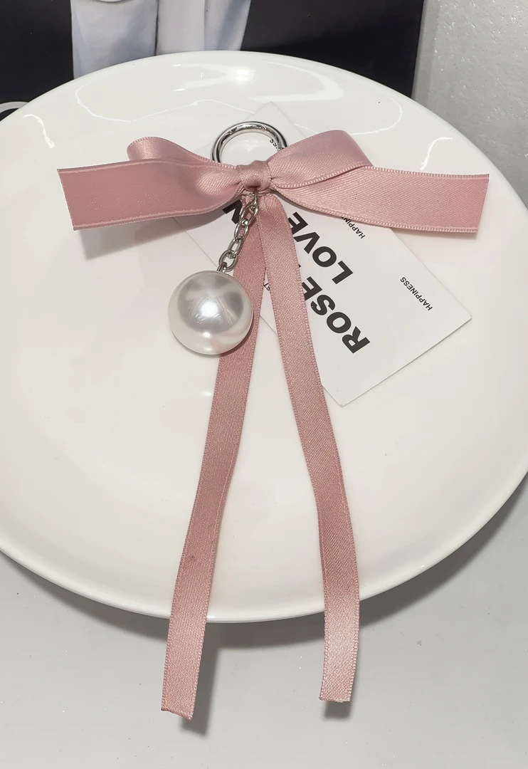 1019-12粉色白珠珠链发夹