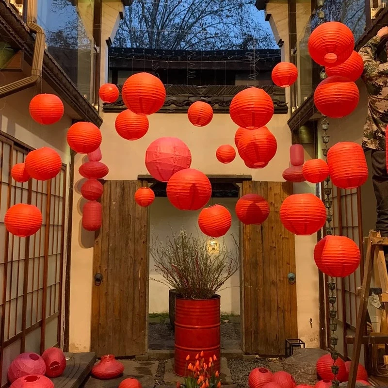 纸灯笼元旦春节装饰小灯笼挂饰红色吊灯罩中式传统新年节日福字灯