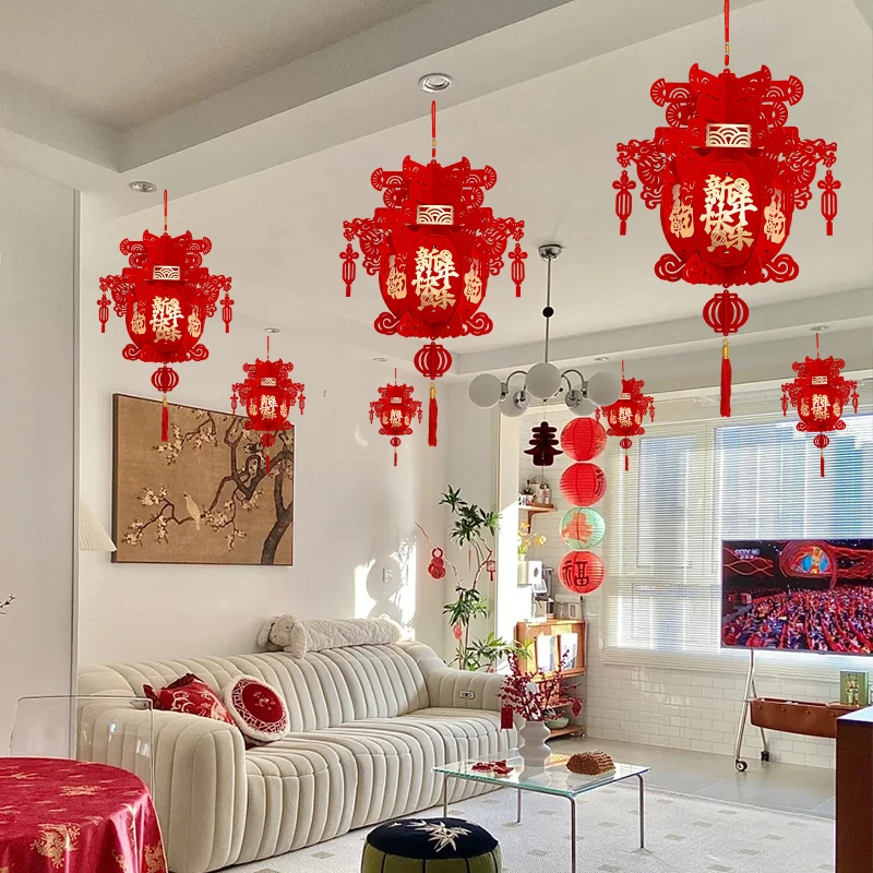 灯笼2026新款节庆新年挂饰宫灯布置装饰大红小大门口福字春节超市