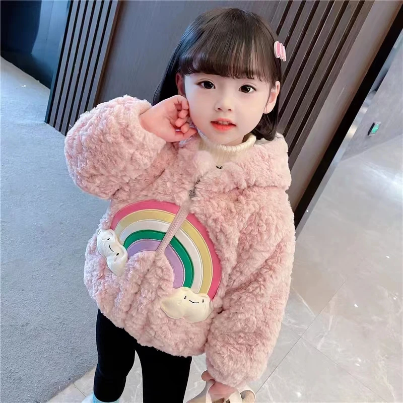 女童秋冬装外套洋气夹棉加厚毛绒连帽