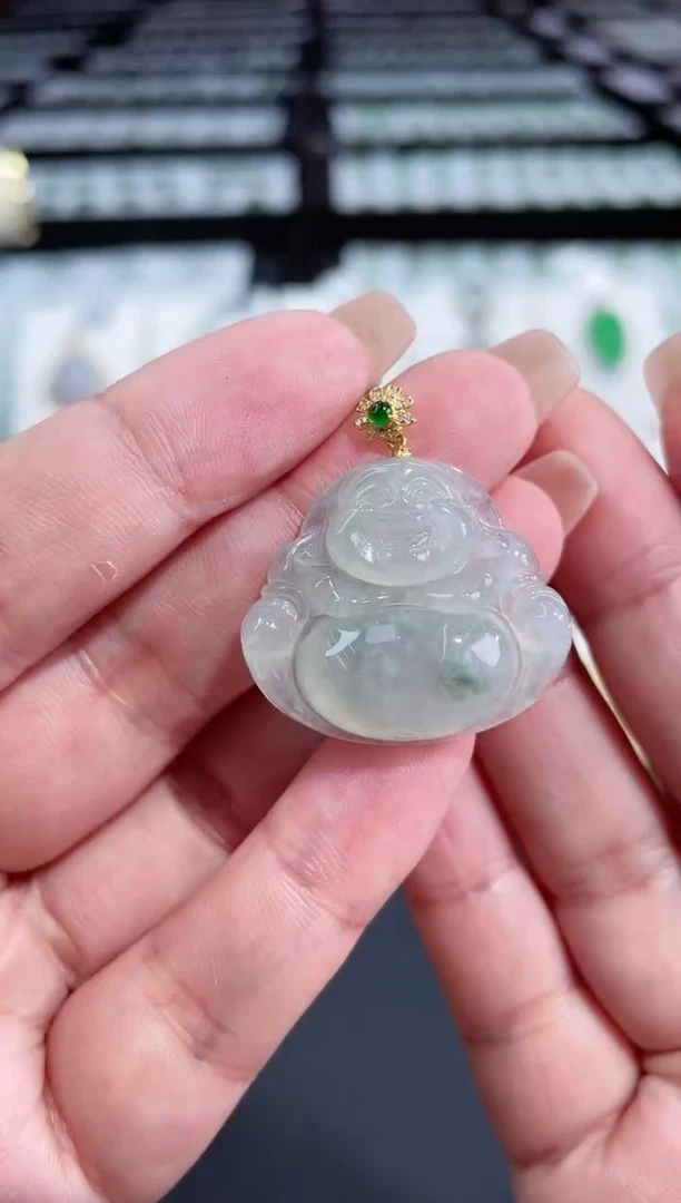 【闪购商品】翡翠颈饰18K金镶嵌佛公多人@@CMT1379-1