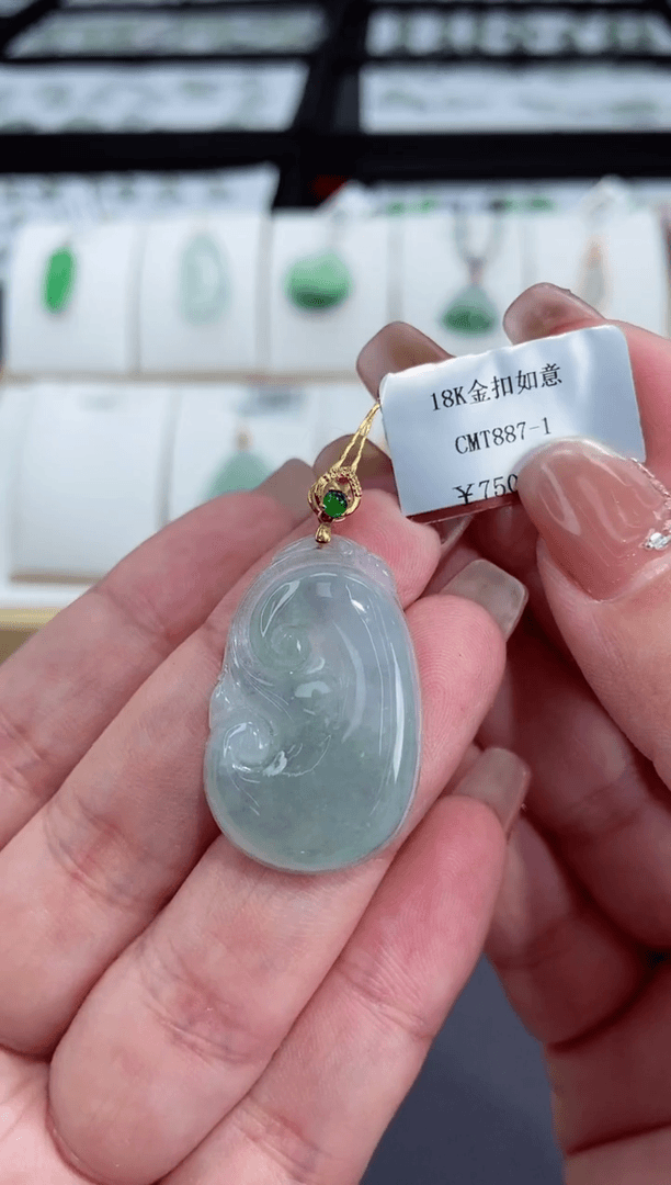 【闪购商品】翡翠颈饰18K金镶嵌如意多人@@CMT887-1