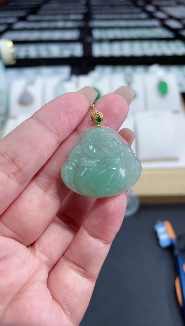 【闪购商品】翡翠颈饰18K金镶嵌佛公多人@@CMT1349-6