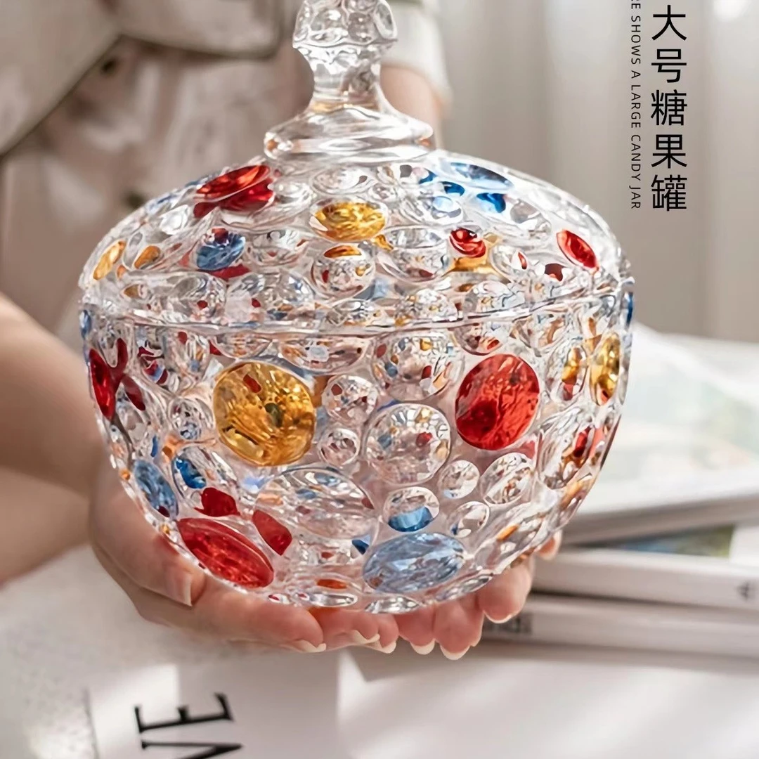 时尚可爱创意无铅水晶玻璃大号带盖欧式复古糖果罐糖缸储物干果盒