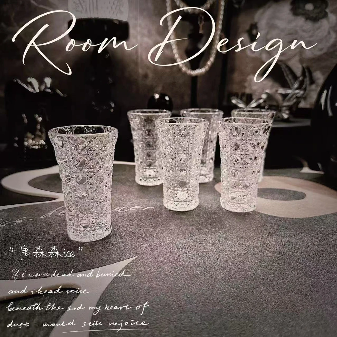 出口款D家轻奢浮雕水晶玻璃白酒杯简约创意复古家用6只装透明