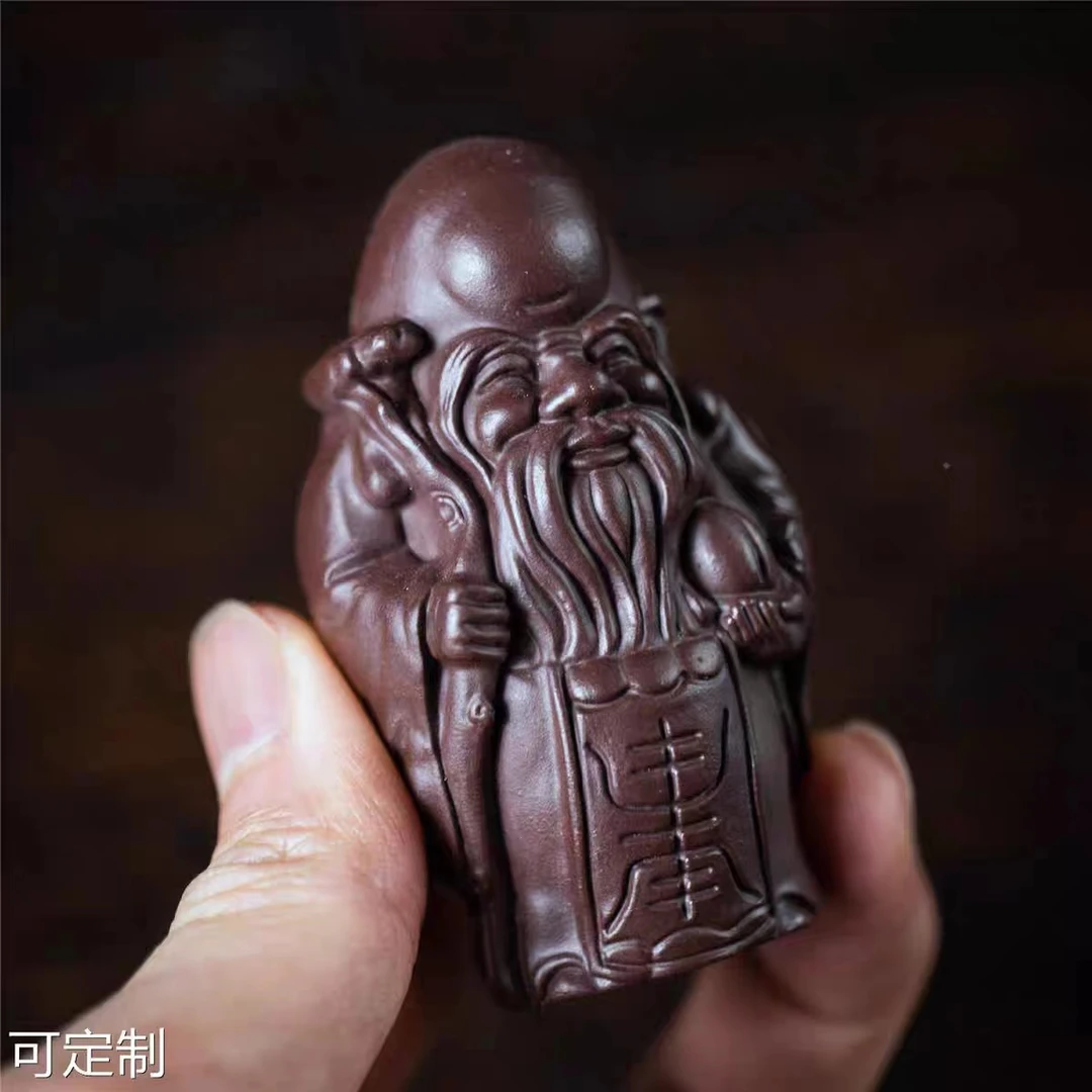 宜兴原矿紫砂茶宠茶玩工匠精神-寿星高温烧製