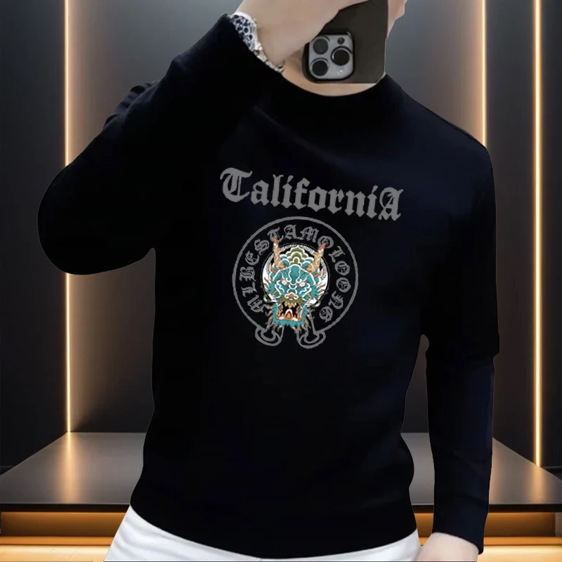 秋冬新款圆领卫衣男潮流重磅套头外套衫加绒国潮印花休闲长袖上衣