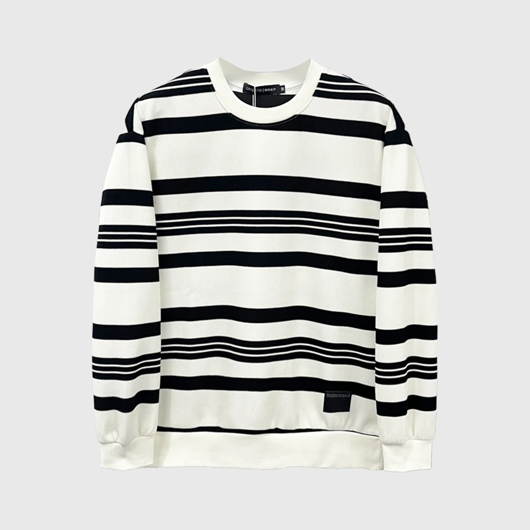 城市佐罗秋季新款圆领卫衣男条纹时尚潮流慵懒风休闲百搭长袖