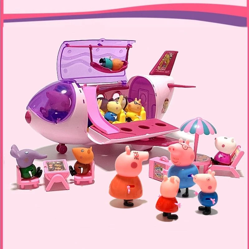 小猪玩具佩奇新款可坐度假飞机粉色变形玩具女孩小猪佩奇礼物套装