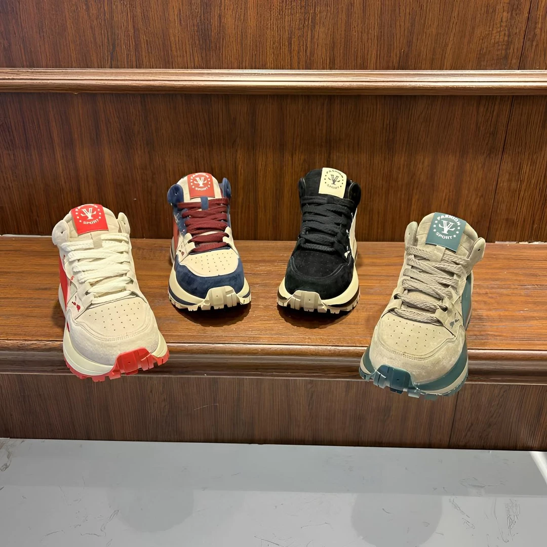 秋冬季新款中帮男鞋皮面拼接厚底百搭时尚轻奢韩版潮男简约男鞋