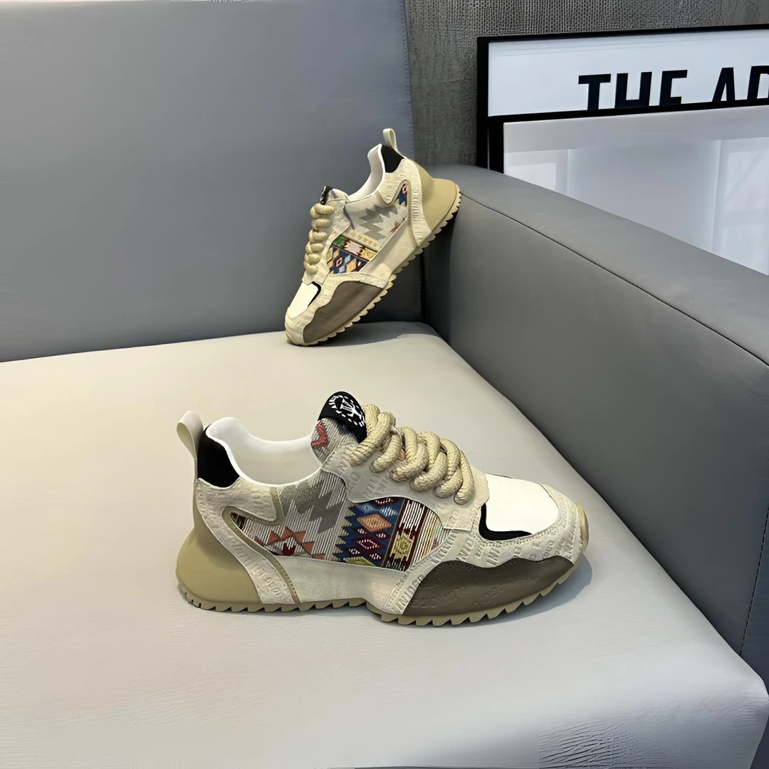 秋季新款男鞋拼色印花布面低帮软底时尚休闲百搭男士潮鞋