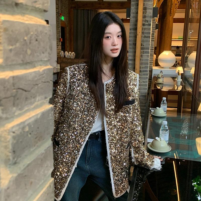 【揉碎星光】RARE ME老钱风新款设计感别致亮片宽松显瘦西装外套