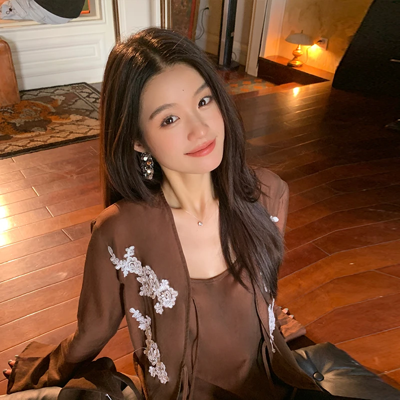 【暮色蔷薇】RARE ME朦胧骨感花朵衬衫高级感开衫上衣（赠吊带）