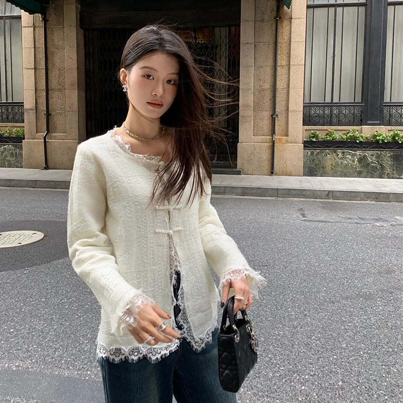 【左岸藤蔓】RARE ME 中国风设计气质针织蕾丝微透显瘦打底衫女