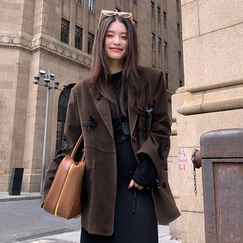 【初秋调色盘】RAREME手工钉珠复古西装秋季新款风衣宽松外套