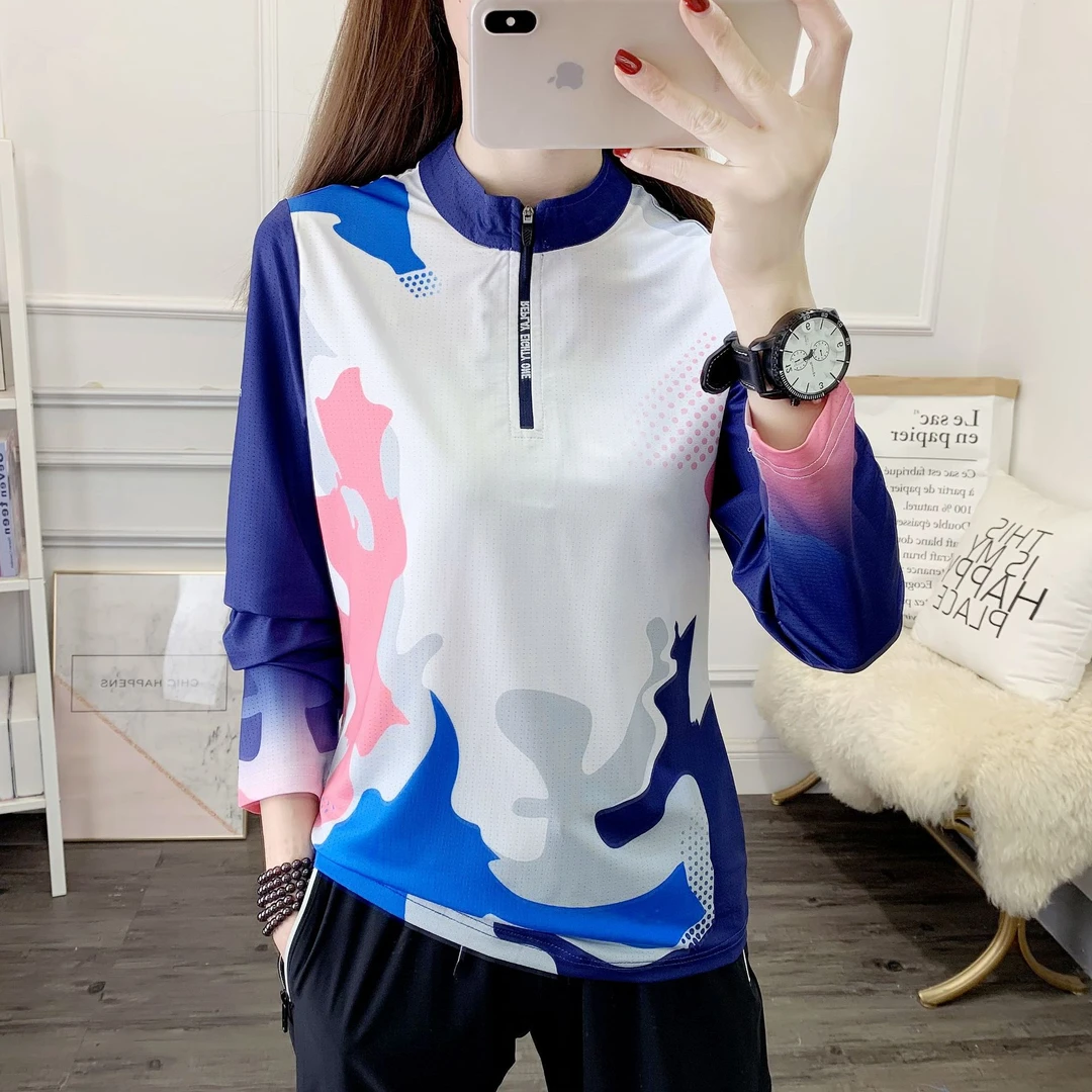 2024新款速干时尚户外印花上衣瑜伽速干衣长袖T恤户外女健身衣