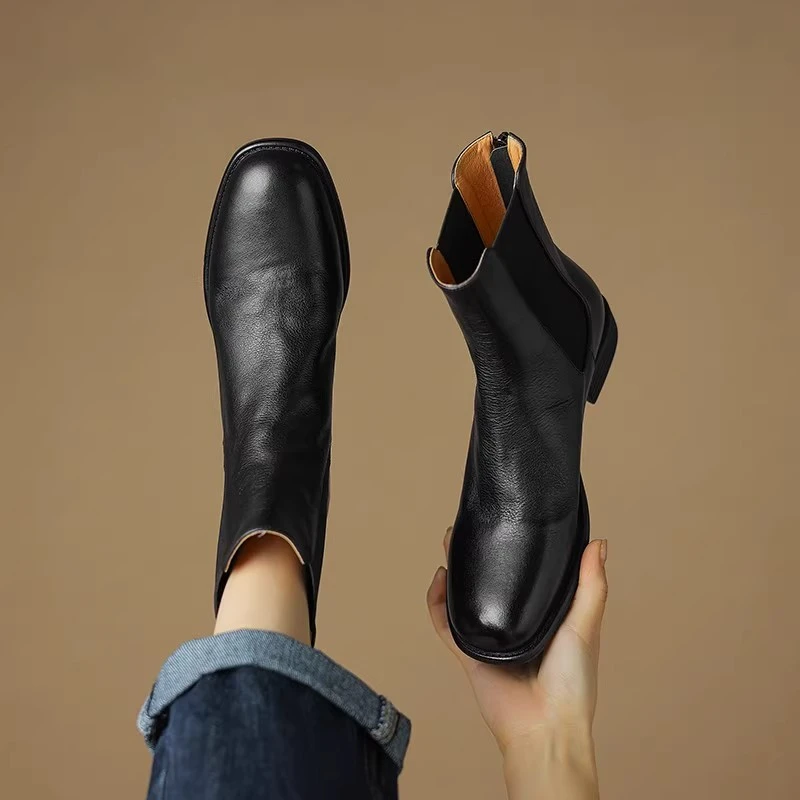 米兰【设计师】驭瑛☆跟高3CM/秋冬季新款真皮复古英伦风马丁靴女