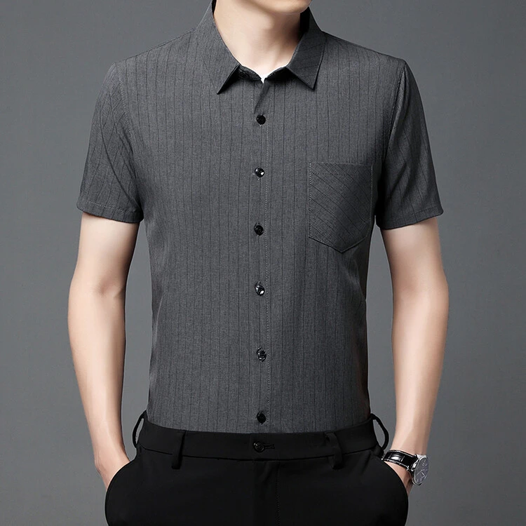 男装衬衫9969-1常规2024年夏季短袖翻领标准夏季商务衬衣男士高档
