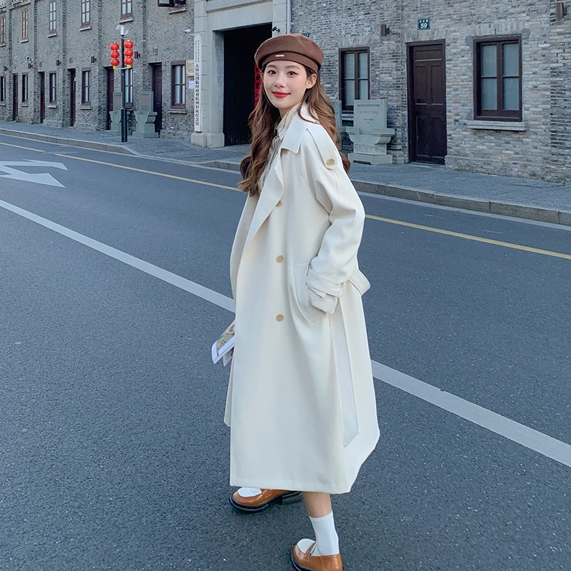 白色高级感英伦风韩版风衣外套女中长款春秋宽松质感赫本风大衣