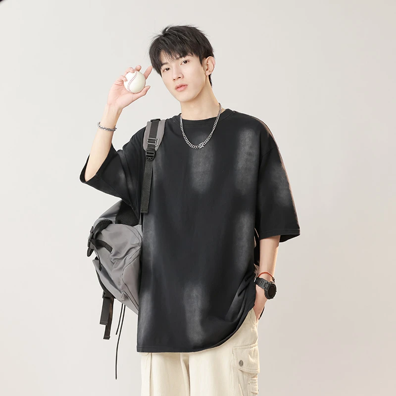 高克重水洗短袖T恤男夏潮宽松运动打底衫T恤24XT77133宽松圆领