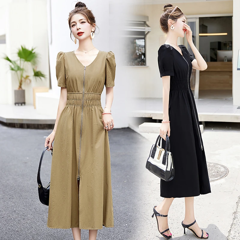 新款黑色时尚收腰显瘦连衣裙长裙裙子，洋气气质女装连衣裙，怡心阁