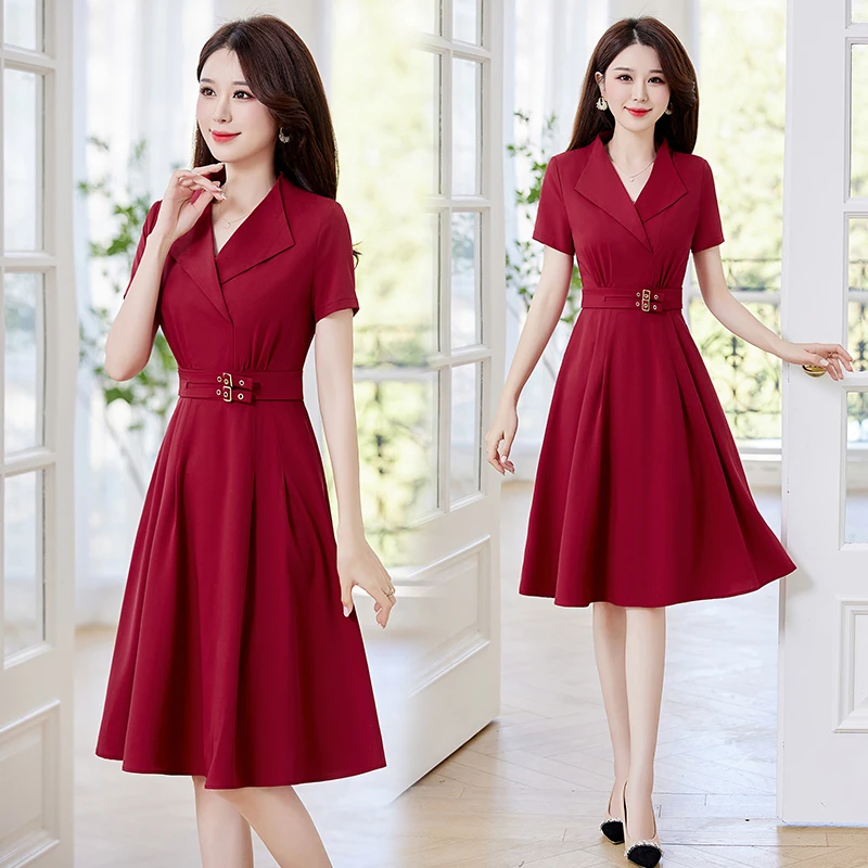 现货！连衣裙女2023年夏季新款纯色收腰遮肉A字裙，女装连衣