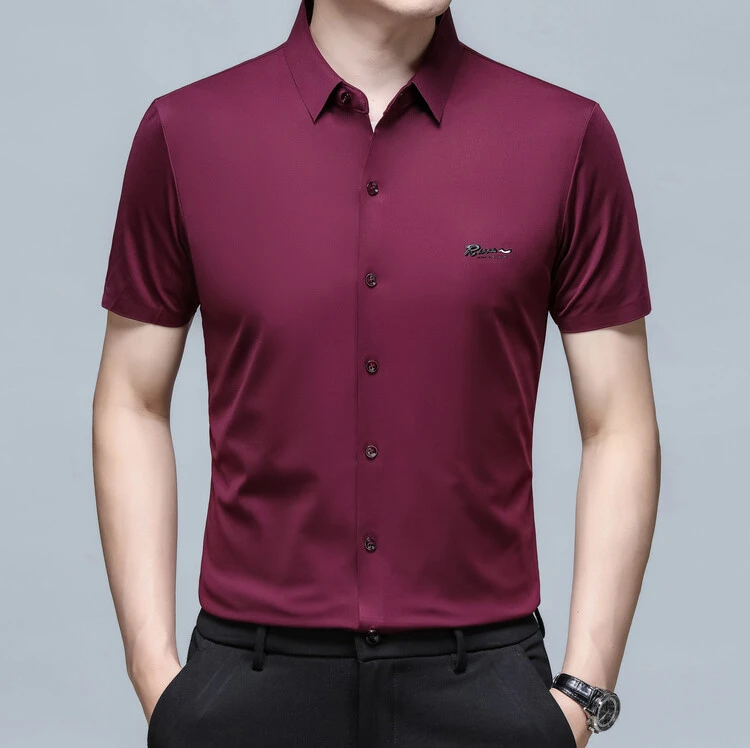 男装衬衫62228翻领修身常规纯色商务休闲短袖四季通用日常柔