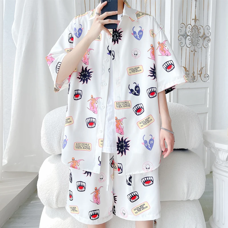 休闲运动套装2024 夏季新款 旋律风车大码冰丝衬衫套装M-