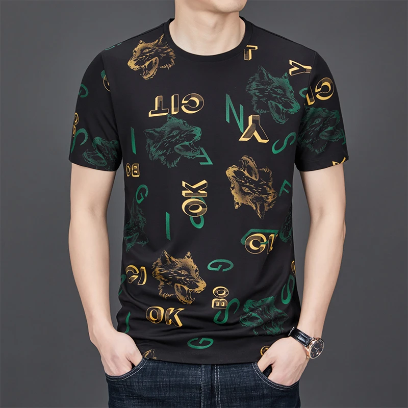 男士休闲半袖印花百搭圆领高档薄款T恤潮流夏季上衣